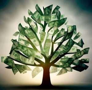 Tree with money as leaves